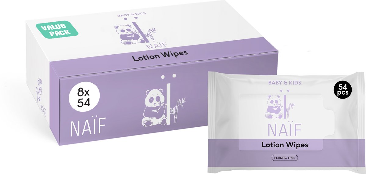 Bol.com Naïf - Plasticvrije Lotion Billendoekjes - 432 doekjes (8 stuks x 54 doekjes) aanbieding