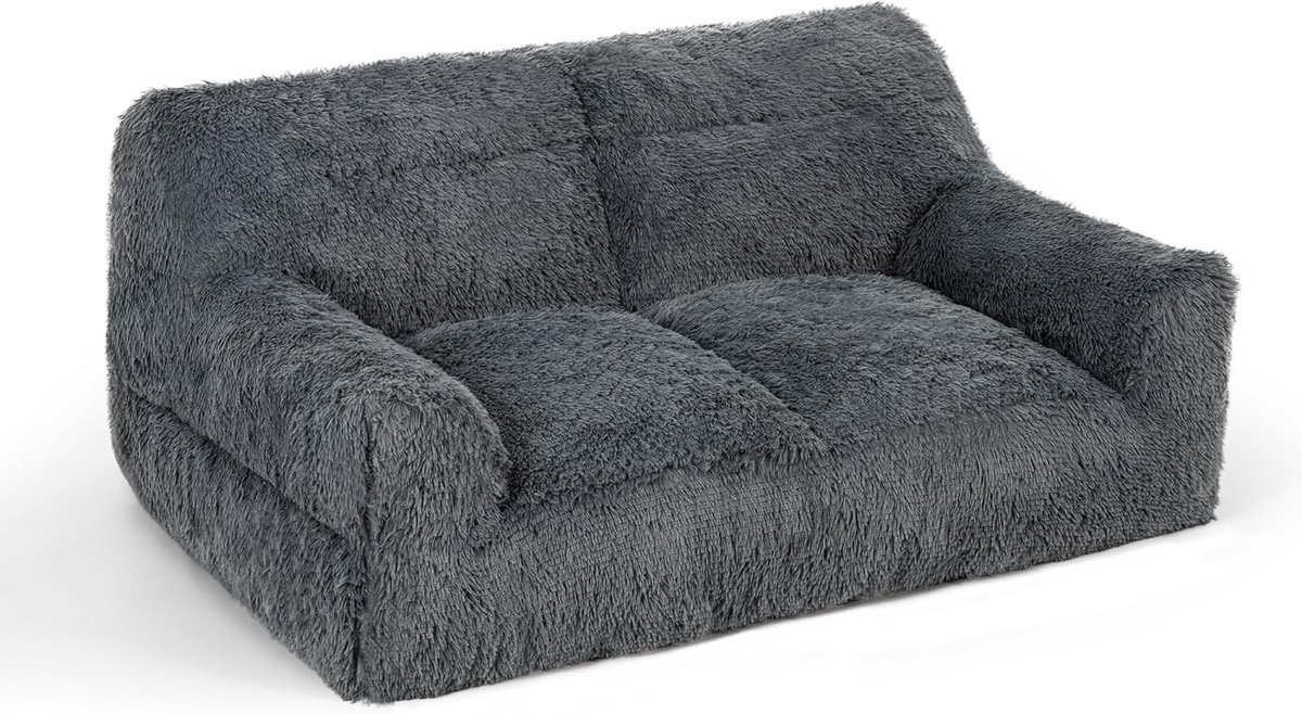 Grote pluizige zitzak met vulling, 2-zitsbank, moderne en ergonomische zitzak voor volwassenen, luie bank voor volwassenen en huisdieren, geschikt voor woonkamer, slaapkamer