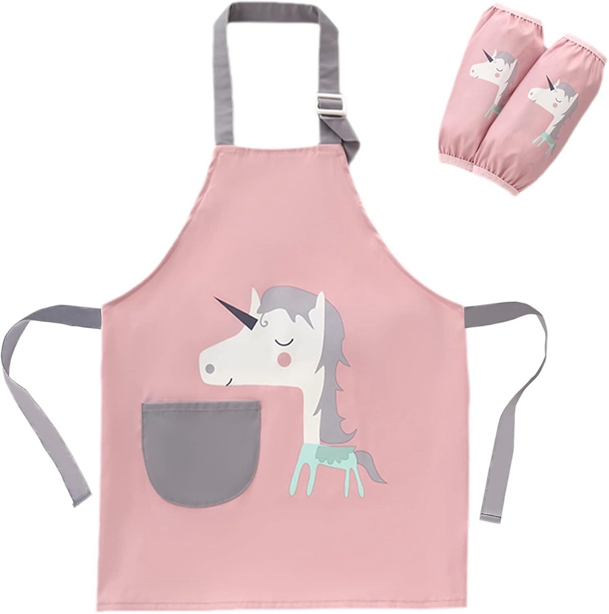 Schort met Zak, Verstelbaar Waterafstotend Keukenschort voor Jongens en Meisjes, Kinderschort voor Bakken, Koken, Schilderen, Knutselen en Creatieve Activiteiten, 7–12 Jaar