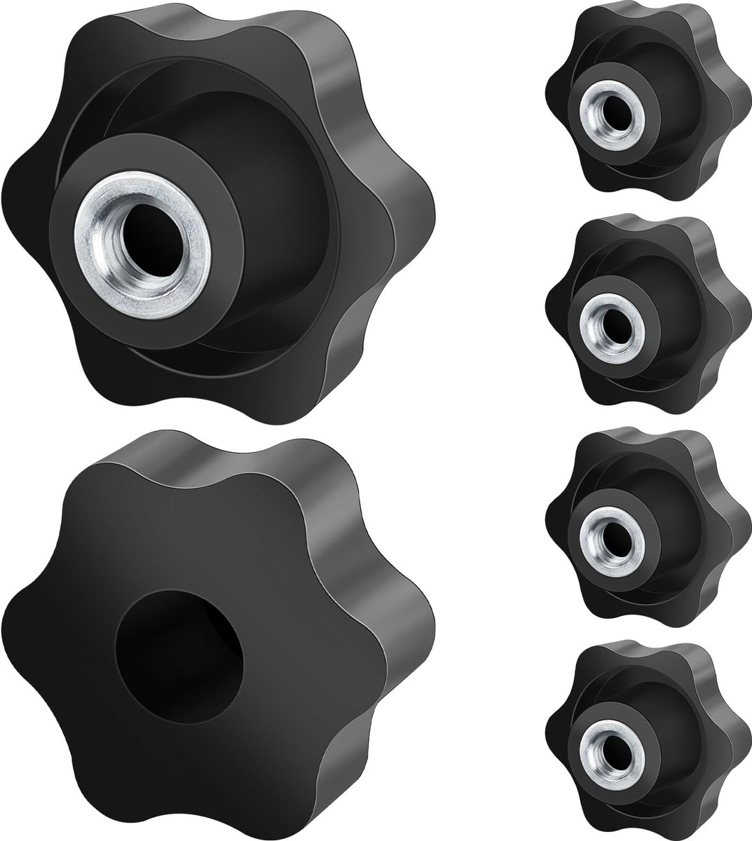 M10 stergreepmoer 6 stuks, kartelschroef buitendiameter 50 mm, spanknop met gekartelde schroefdraad moeren voor machines en installaties, meubels, gereedschapsmachines, fitnessapparaten