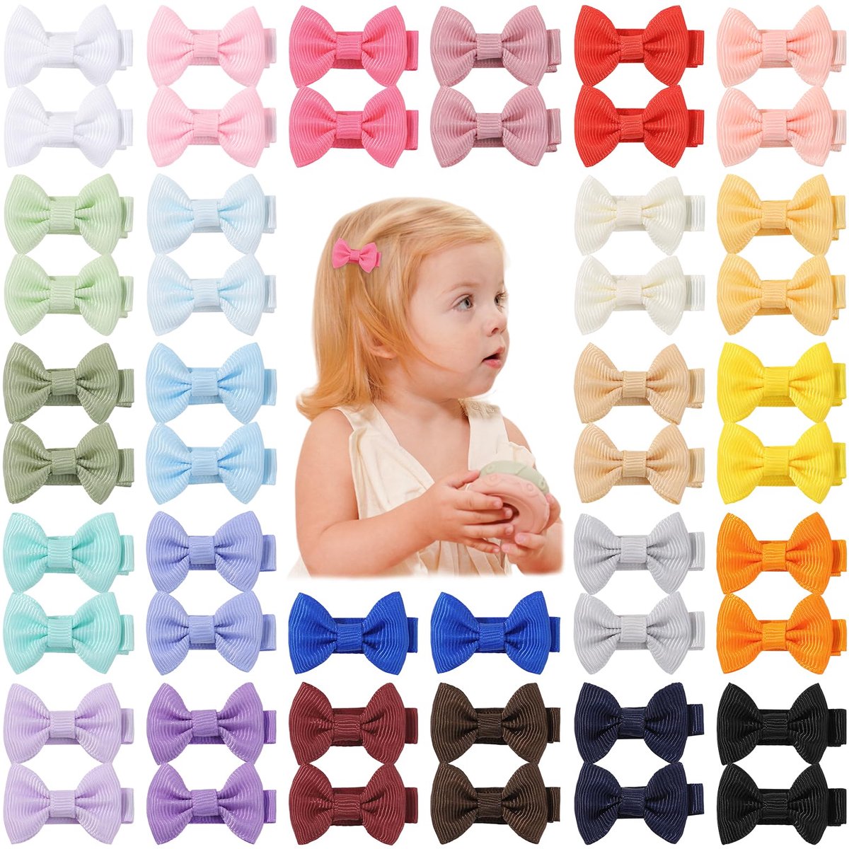 Haarspeldjes Bows Volledig Gevoerd Grosgrain Boutique Effen Lint Mini Strikken Baby Meisje Haaraccessoires voor Meisjes, Tieners, Zuigelingen, Kinderen, Peuters-50Pcs