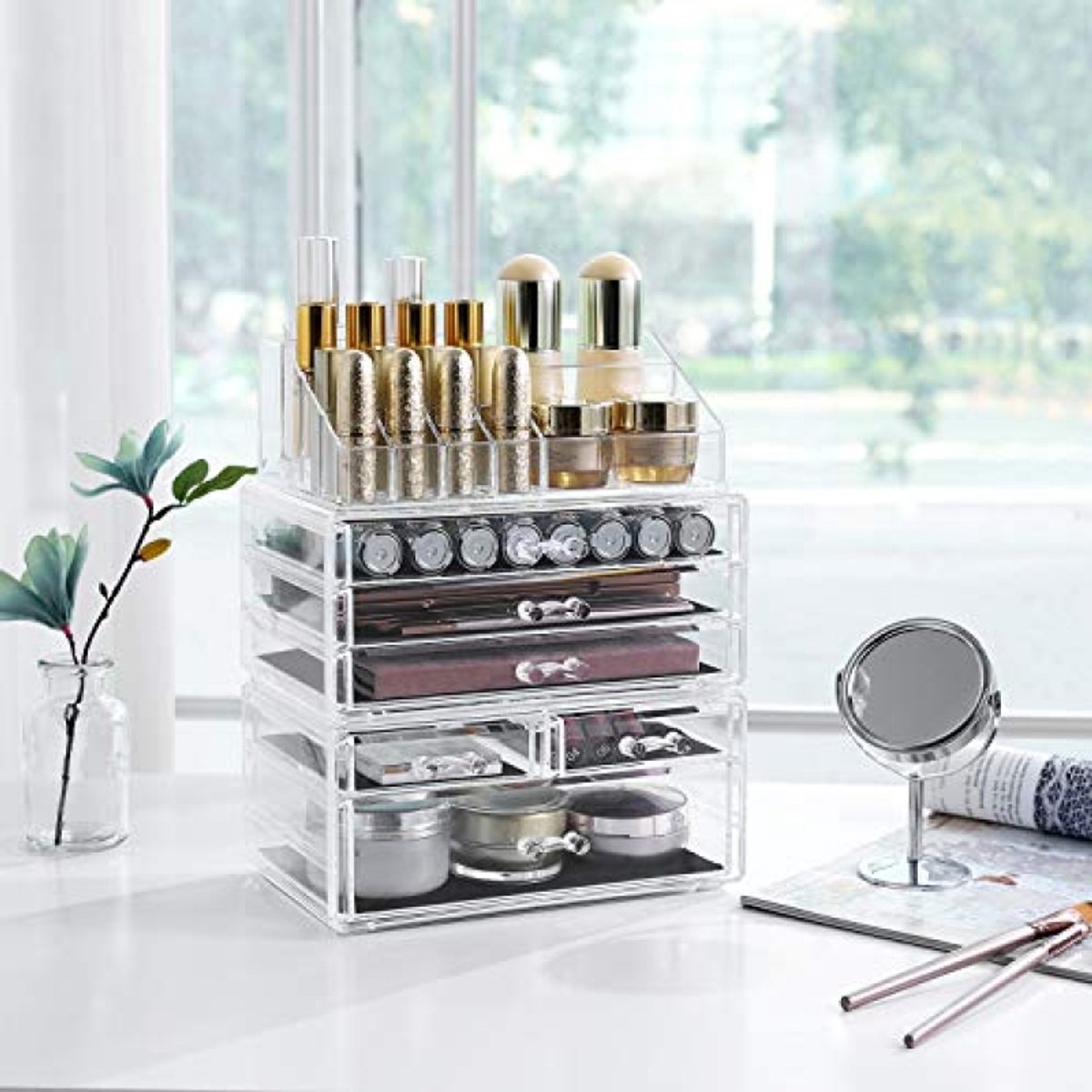 Huis Geluk Make-up organizer, cosmetica-organizer met 6 laden en 15 vakken, doorzichtig