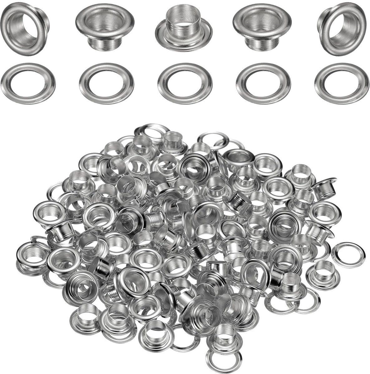 Set van 50 oogjes 6 mm 1/4 inch messing ogen set met sluitringen voor stof gordijnen dekzeilen leer riem schoenen tas doe-het-zelf, zilver