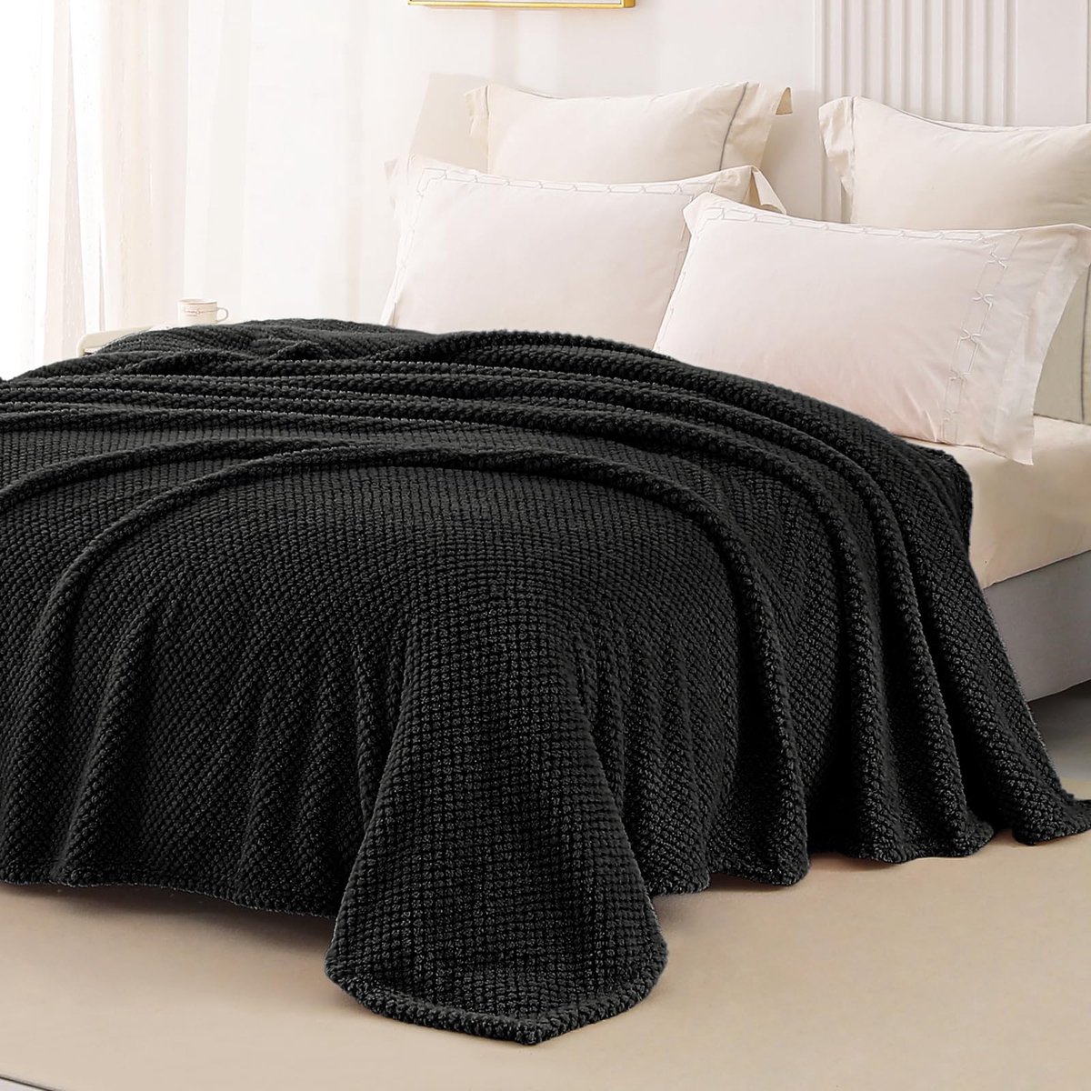 SnelShoppen - Whale Flotilla Knuffeldeken, Pluizige Fleecedeken, Warme Woondeken, Zachte Microvezel Beddeken, Comfortabel Dagdeken 220 x 240 cm, Zwart