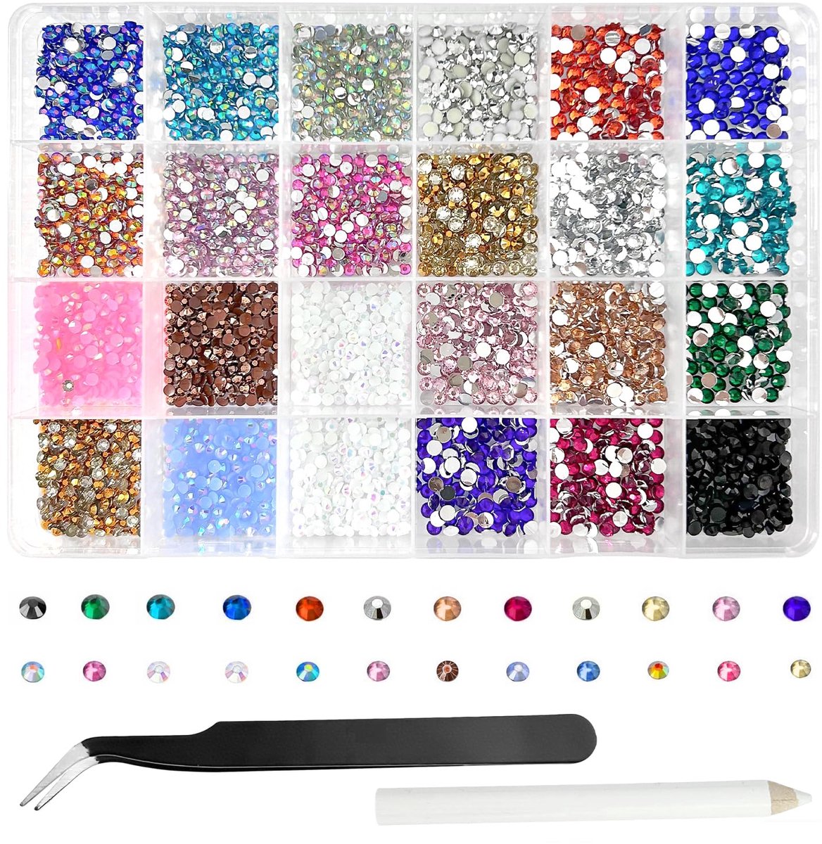 Strassenset met 23 kleuren, 3mm en 4mm harsjes, complete set met gereedschap voor nagels, kleding en DIY decoratie