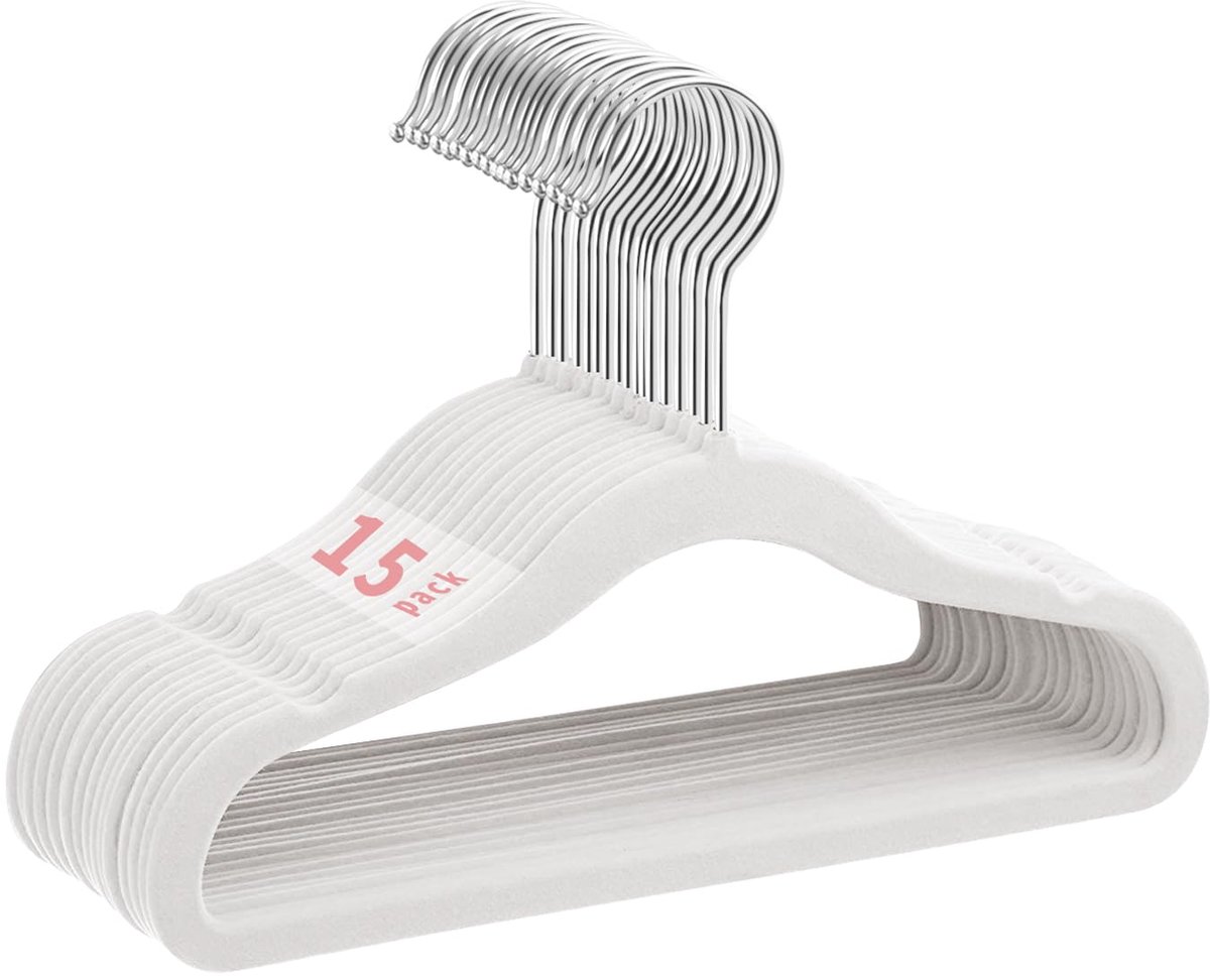 antislip babyfluwelen hangers, kledinghangers voor baby's en peuters, ultraslanke ruimtebesparende kinderhanger, 360 graden draaibare haak, stevige babykledinghanger 15-pack (28 cm, wit)
