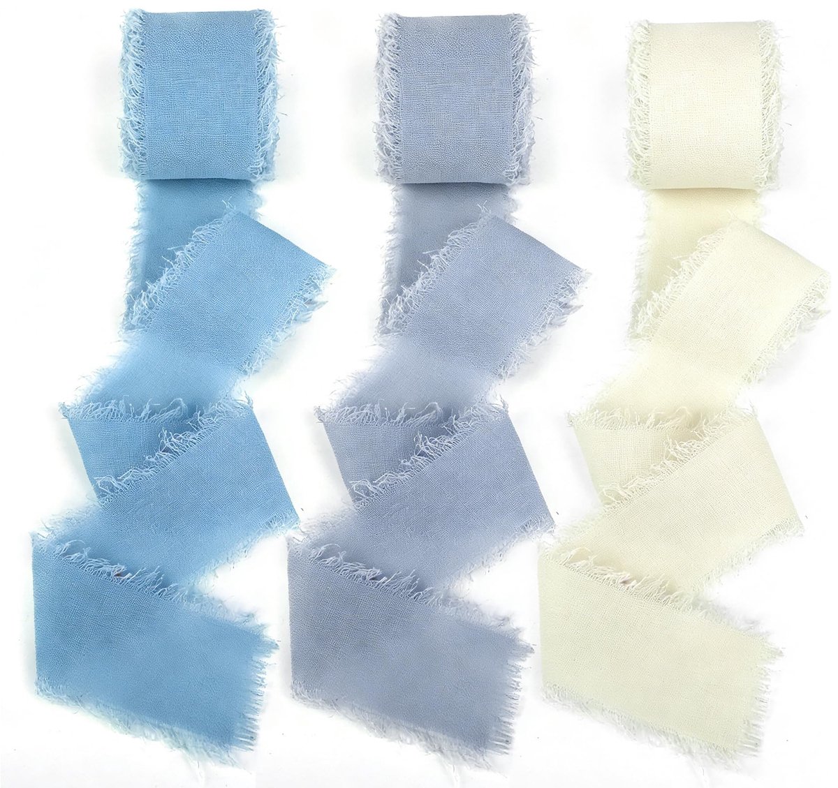 Lint, 3 kleuren, 2,5 cm × 19,5 m, cadeaulint, handgemaakt stoffen lint, chiffonlint voor geschenkverpakking, bruiloft, bloemistiek, tafeldecoratie en doe-het-zelf knutselen, hemeldroom
