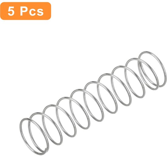 5 stuks drukveren, 0,6 x 10 x 40 mm, drukveren, veren, trekveren, veerveer, spiraalveren, springveer, stalen veer, 304 roestvrij staal, zilver — afbeelding 2
