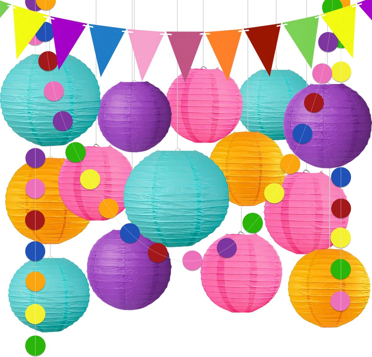 papieren lantaarn, papieren lantaarn, kleurrijke combo-set geschikt: kinderverjaardagsdecoratie, bruiloftsdecoratie, tuinfeestdecoratie, 16 stuks Herbruikbaar