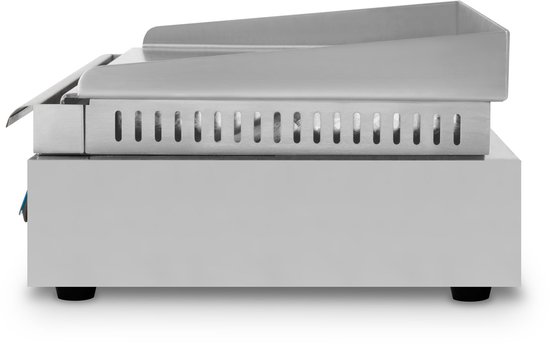 VERTES Grillplaat, bakplaat, plancha, elektrische grill 1700 W van roestvrij staal, glad grilloppervlak 40 x 26 cm, thermostaat, temperatuur 50-300 °C, spat- en hittebescherming, opvangbak, rubberen voetjes — afbeelding 5