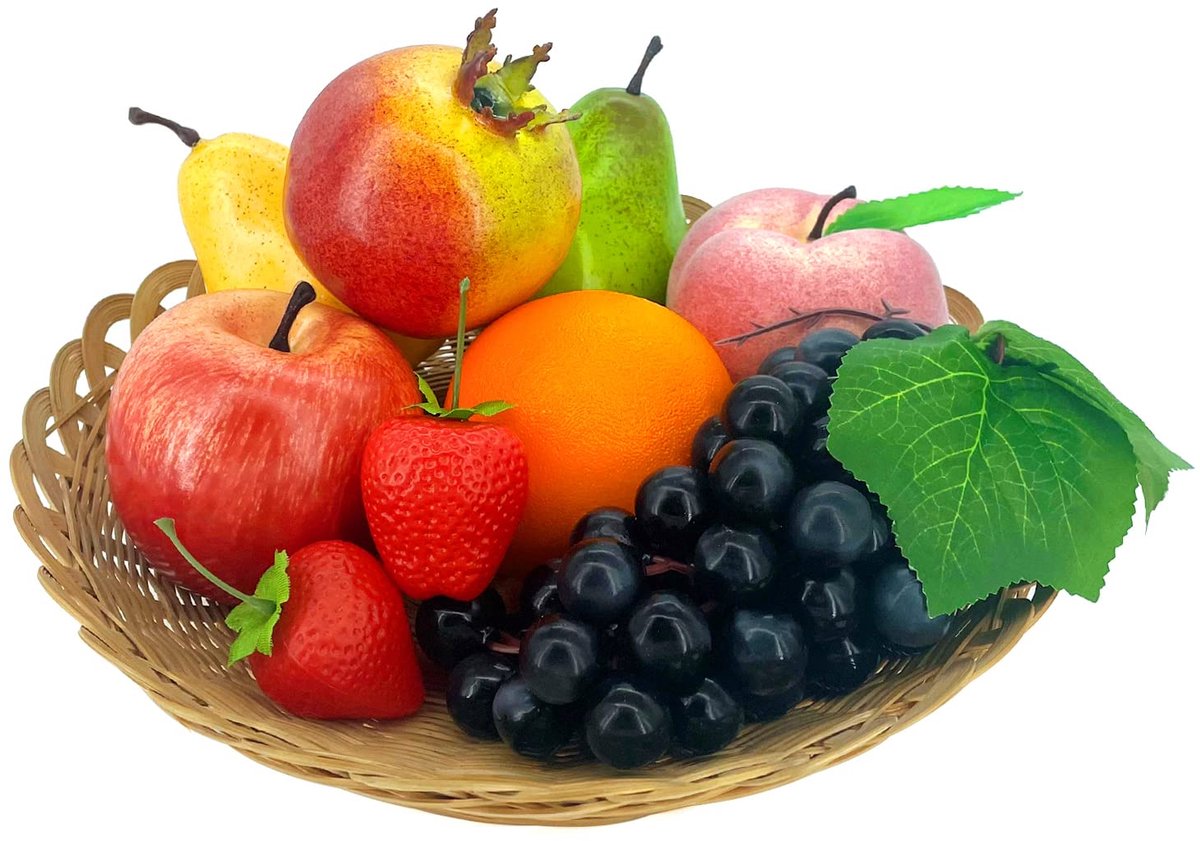 Fruit voor Decoratie Levensecht Realistisch, Geassorteerde Nep Fruit Decor voor Eettafel Display Fruit Pack Partij Kerstmis Decoratie Rode Appel Druif Perzik Sinaasappe