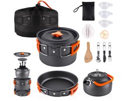 aiGear Camping Kookset Kookgerei Mess Kit met Opbergtas Pot Pan en Theepot Set Camping Accessoires voor Outdoor Camping Wandelen Picknick Draagbaar en Lichtgewicht Aluminium