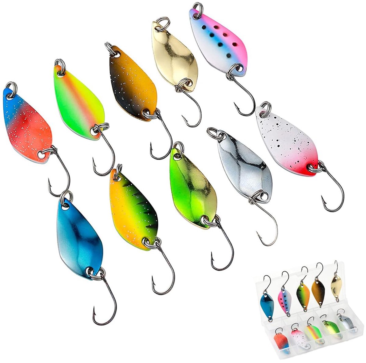 Forellepelset, 2,5 g, 3,5 g, 5 g, hengelaccessoires, forellepel voor forelvissen, metalen lepelset, forellepels en nog veel meer