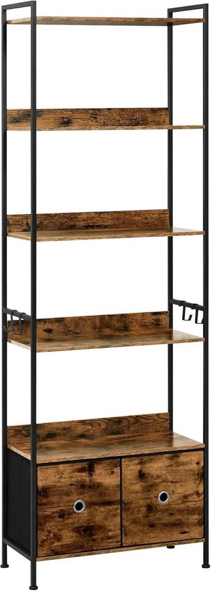 SureDeal® - Staande - Boekenkast - Planken - 2 lade - Metalen - 63x30x187 cm - Licht eiken