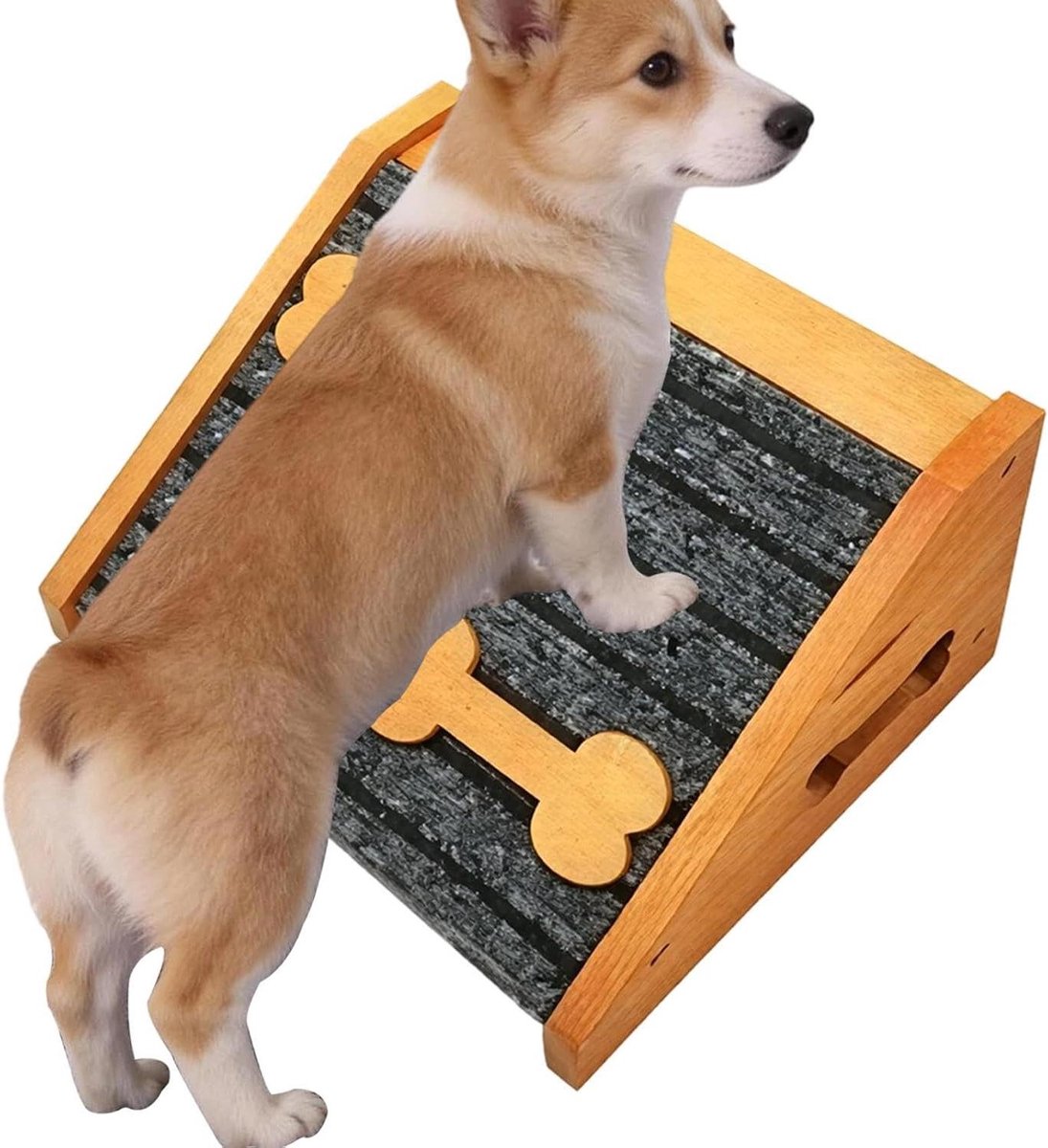 Hondenhelling - Hondenoprit Trap - Huisdier Mobiliteit - Antislip Viltpad - 30x15x25cm - Natuurlijk Hout