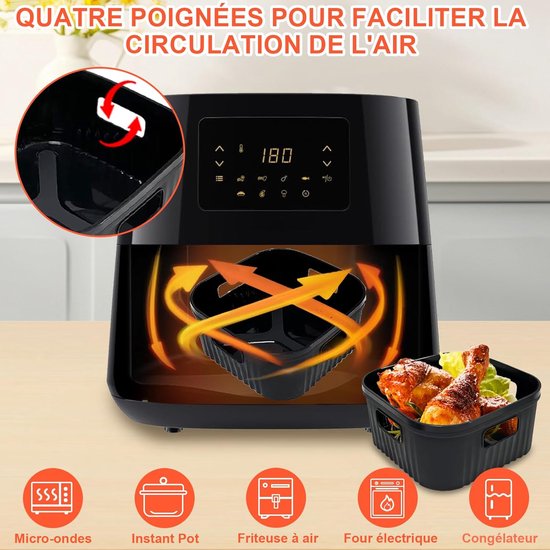 Accessoires luchtfriteuse van siliconen, 2 vierkante bakvormen mand voor airfryer voor Philips XL 6,2 l, 4,2 l, Moulinex 5 l, Cecotec 5,5 l, herbruikbaar in plaats van papieren oven — afbeelding 3