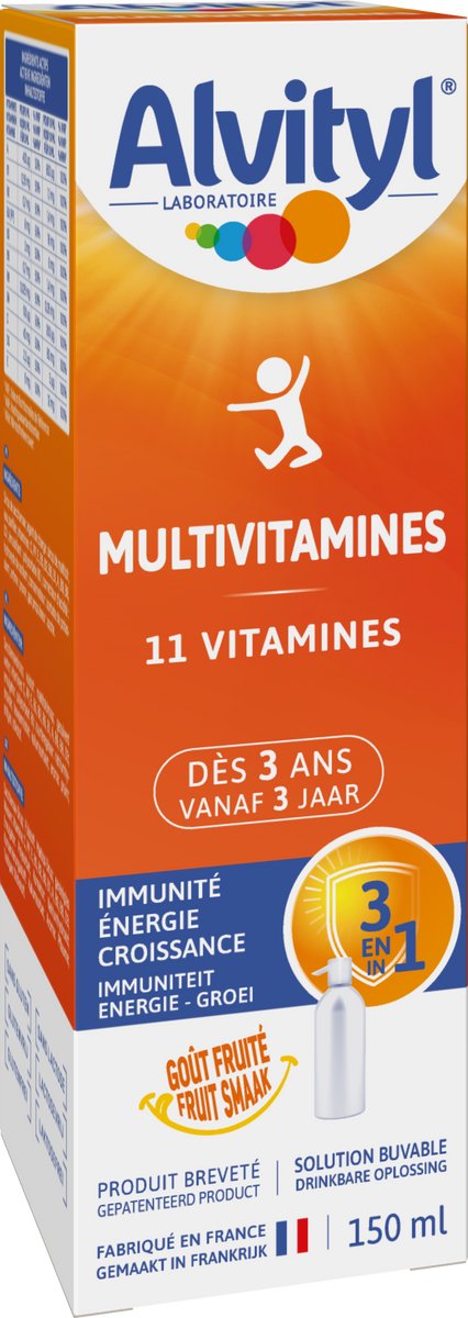 Alvityl Multivitaminen Siroop - Vloeibare Multivitamine met 11 Vitaminen - Vitamine C en D voor Weerstand - B-Vitaminen Helpen Vermoeidheid Verminderen - Fruitsmaak, Makkelijk in te Nemen - Vanaf 3 Jaar - 150 ml