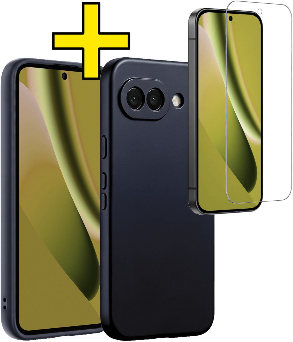 Hoesje - Met Screenprotector - Geschikt voor Google Pixel 10a - Sterk & Shockproof - Back Cover - Siliconen Case - Telefoon Hoes - Telefoonhoesjes - Donkerblauw