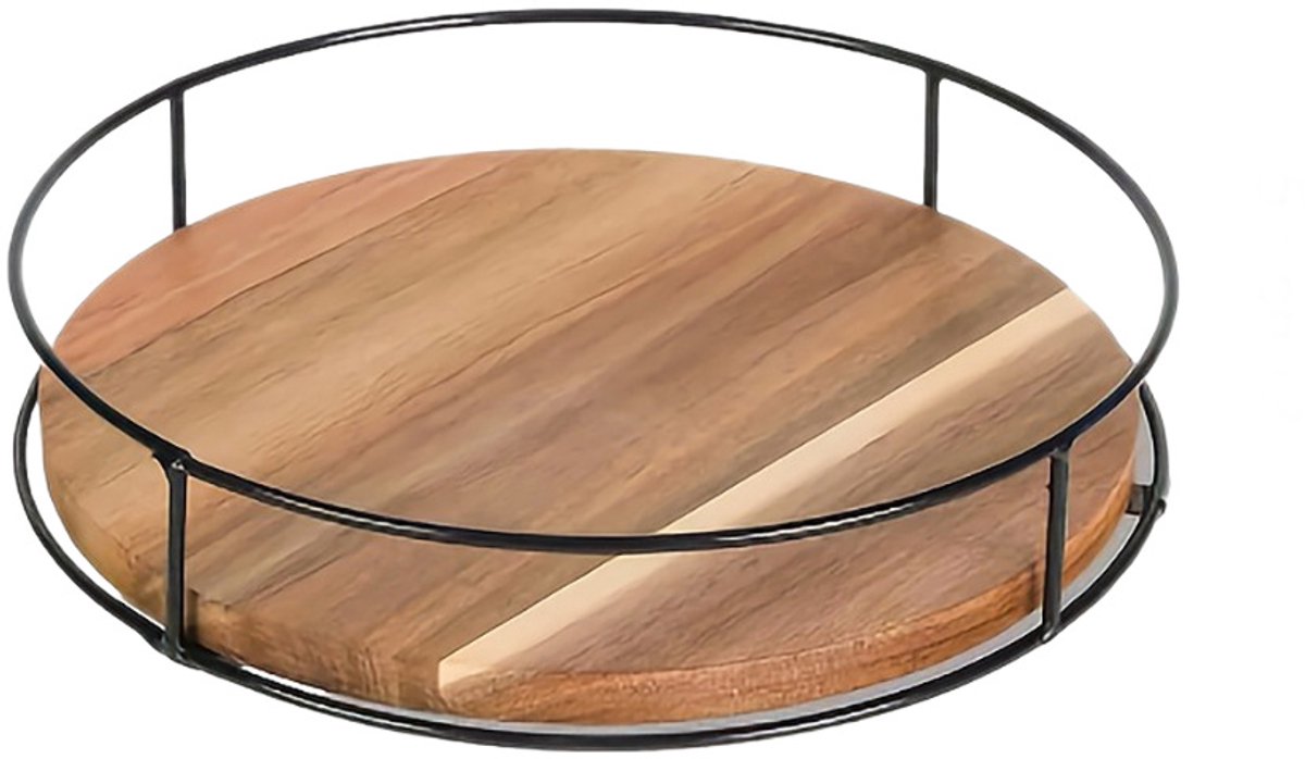 OYLCDI 360 graden draaibare Lazy Susan opbergplateau, rond houten keukenorganizer met metalen rand, anti-slip voor keuken, badkamer en eettafel