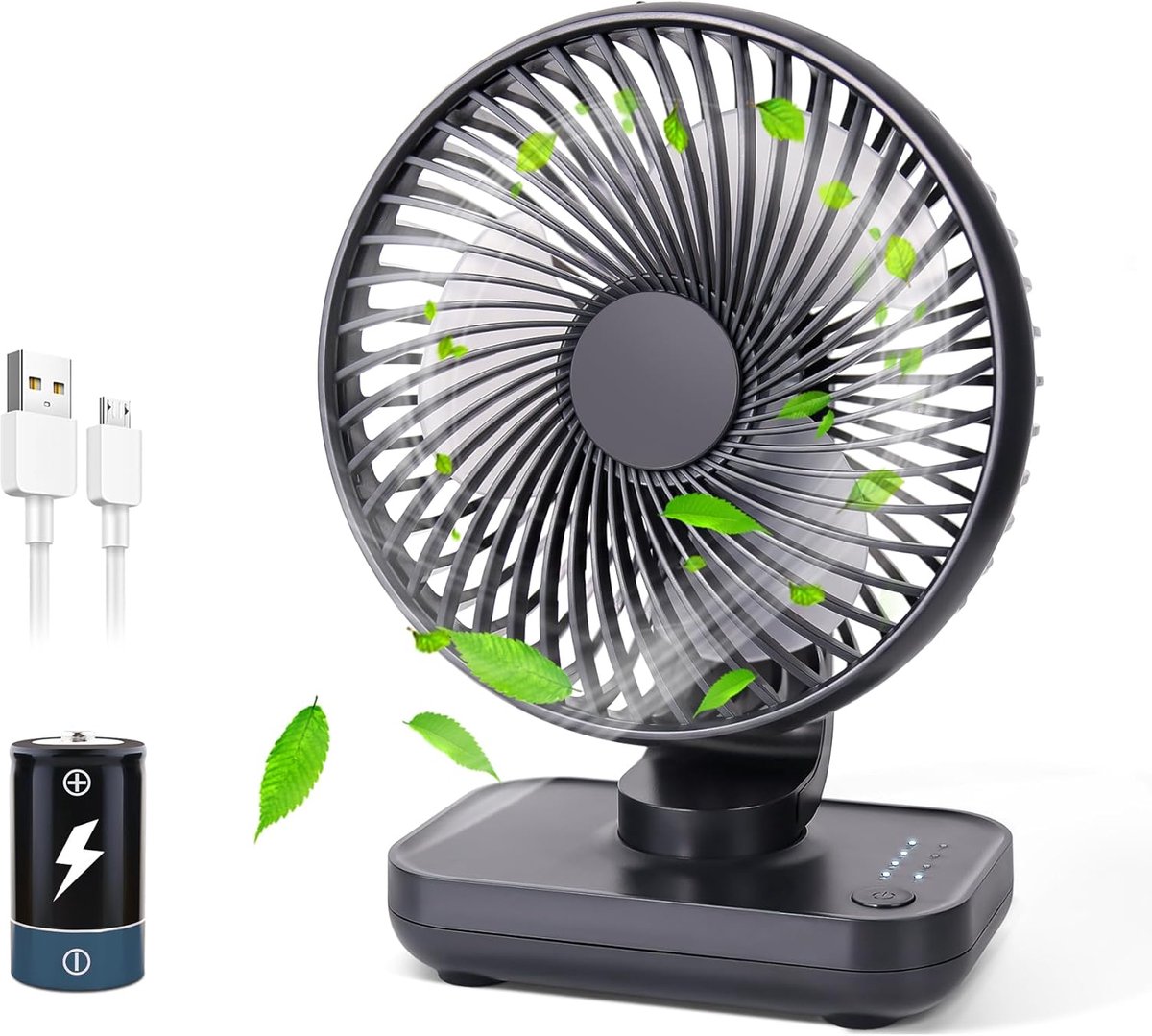 Compacte Bureauventilator - 3600mAh Oplaadaccu - USB Voeding - 4 Snelheden - Stille Luchtcirculator - Geschikt Voor Slaapkamer - Thuis En Kantoor - Blauwe