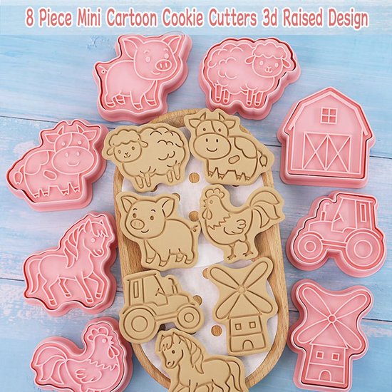Vorm van Boerderij Thema 3D Uitsteekvormpjes van Plastic voor Fondant, taarten, koekjes, bakken, keuken accessoires, DIY Feestelijke Decoratie 8 Stuks — afbeelding 5