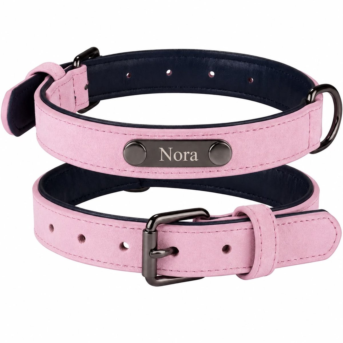Gepersonaliseerde Hondenhalsband met Naamplaatje | Luxe Halsband met Naam Gravure | Lichtroze | Maat S | Leren Halsband met Metalen Naamplaatje | Verstelbaar & Comfortabel | Petshop Seven