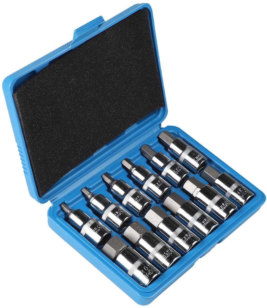 SnelShoppen - 12-delige set inbusmoeren 1/2 inch zeskant moeren met koffer, 5-22 mm, perfect voor klussen, onderhoud en DIY-projecten