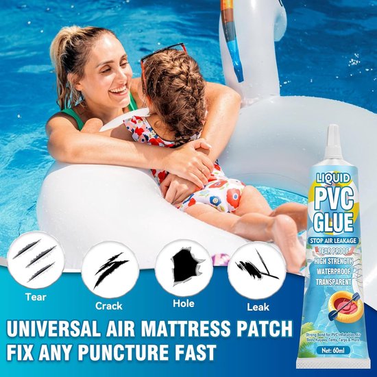 Reparatieset Opblaasbaar - Luchtbed Plakset - Lekkages Dichten - Waterdicht UV-bestendig - 60 ml - Transparant — afbeelding 2