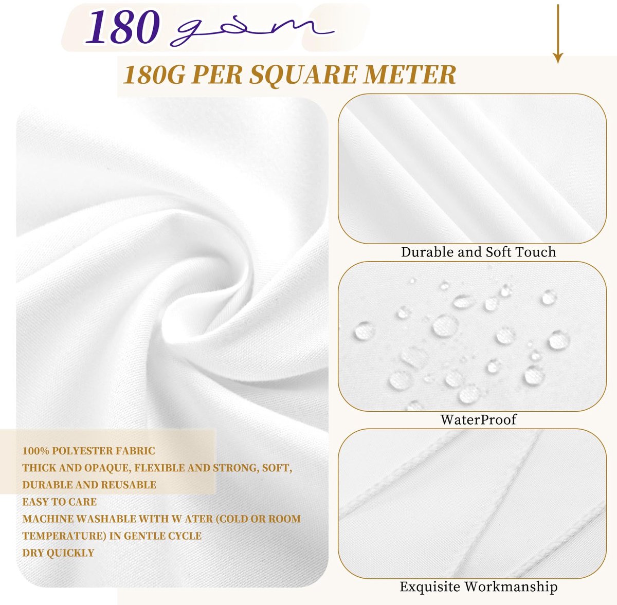 SnelShoppen - 6 Stuks Witte Ronde Tafelkleden Ø 228 cm, Waterdicht Polyester, Wasbaar Tafelkleed voor Tafels Ø 90-180 cm, Bruiloften, Feesten, Buffett