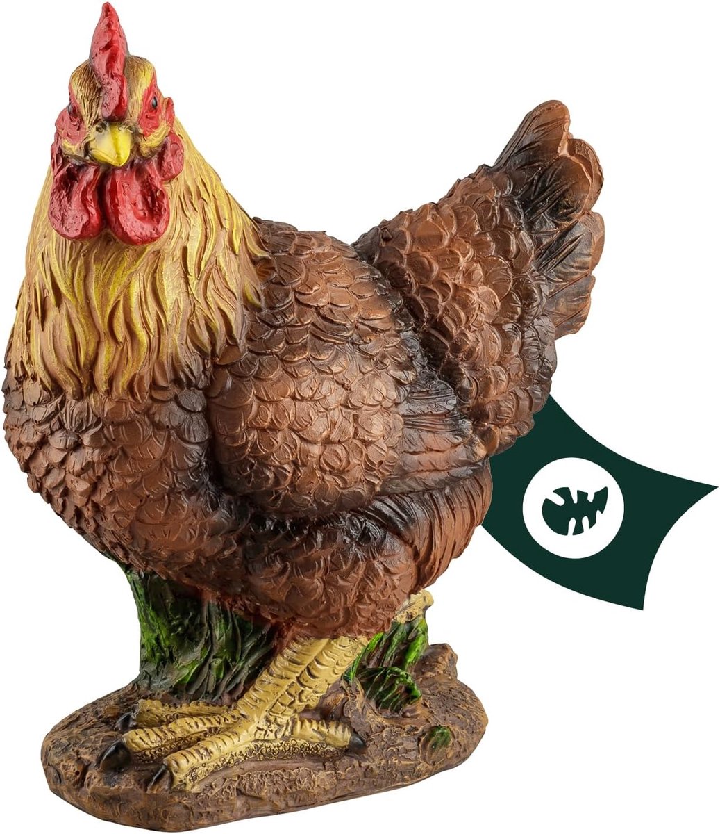 tuinbeeldje kip van kunsthars hand beschilderd - kippen decoratieve beeldjes tuindecoratie tuinbeeldjes voor buiten groot - kippen tuindecoratie polyresin beeldjes dieren (kip - bruin)