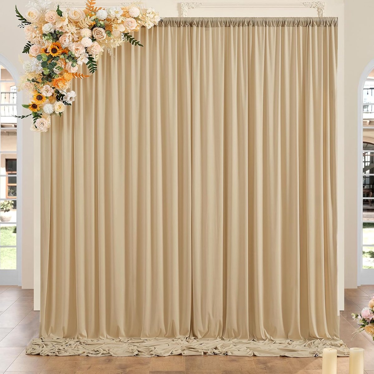 3 x 3 m beig gordijn voor party-achtergrond, bruiloft, verjaardag, babyshower, doop, bruidsdouche