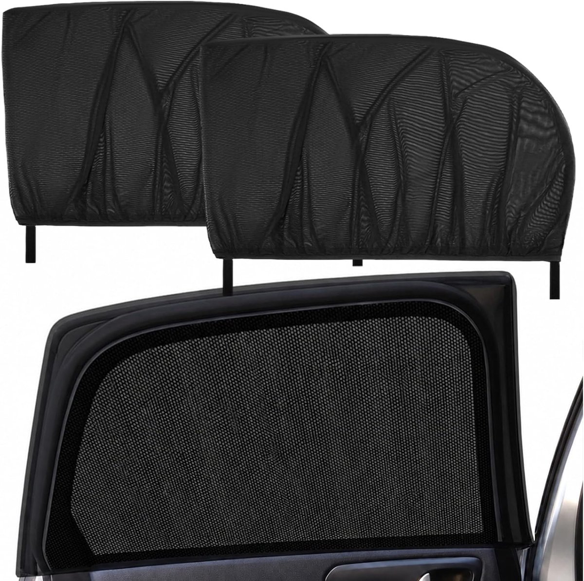 2 Stuks Auto Raamnet Achterzijde, Elastisch Insectennet voor Autoruit, Ventilerend Zonnescherm voor Auto, Bescherming tegen Insecten bij Open Raam, Geschikt voor SUV, Sedan en MPV