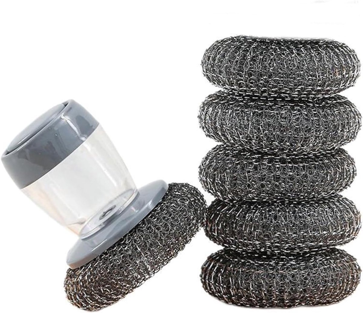6 stuks afwasborstel, afwasborstel met dispenser, met afwasmiddeldispenser en houder, keukenborstel voor servies, potten, pannen, wastafel (draad)
