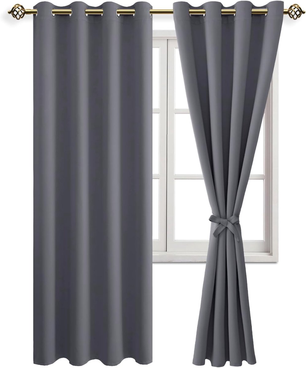 Verduisterende gordijnen, inslagringen, voor slaapkamer, woonkamer, grijs, 2 stuks, 215 x 132 cm (H x B)