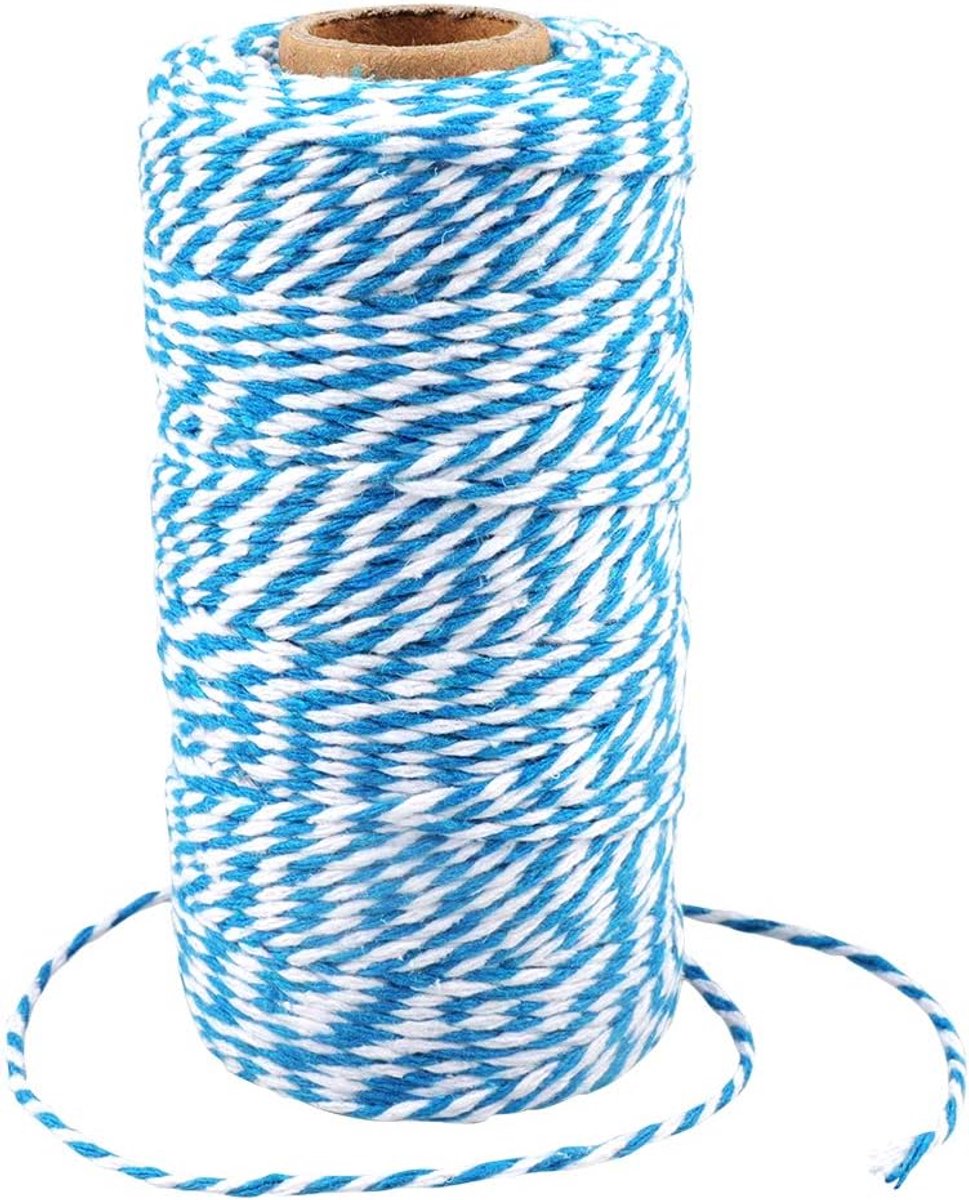 100 meter zeeblauw en wit katoenen snoer, 2mm geschenksnoer voor het inpakken van cadeaus, bakkerbinddraden, knutselsnoer, decoratiekoord, perfect voor DIY ambachten, tuinieren