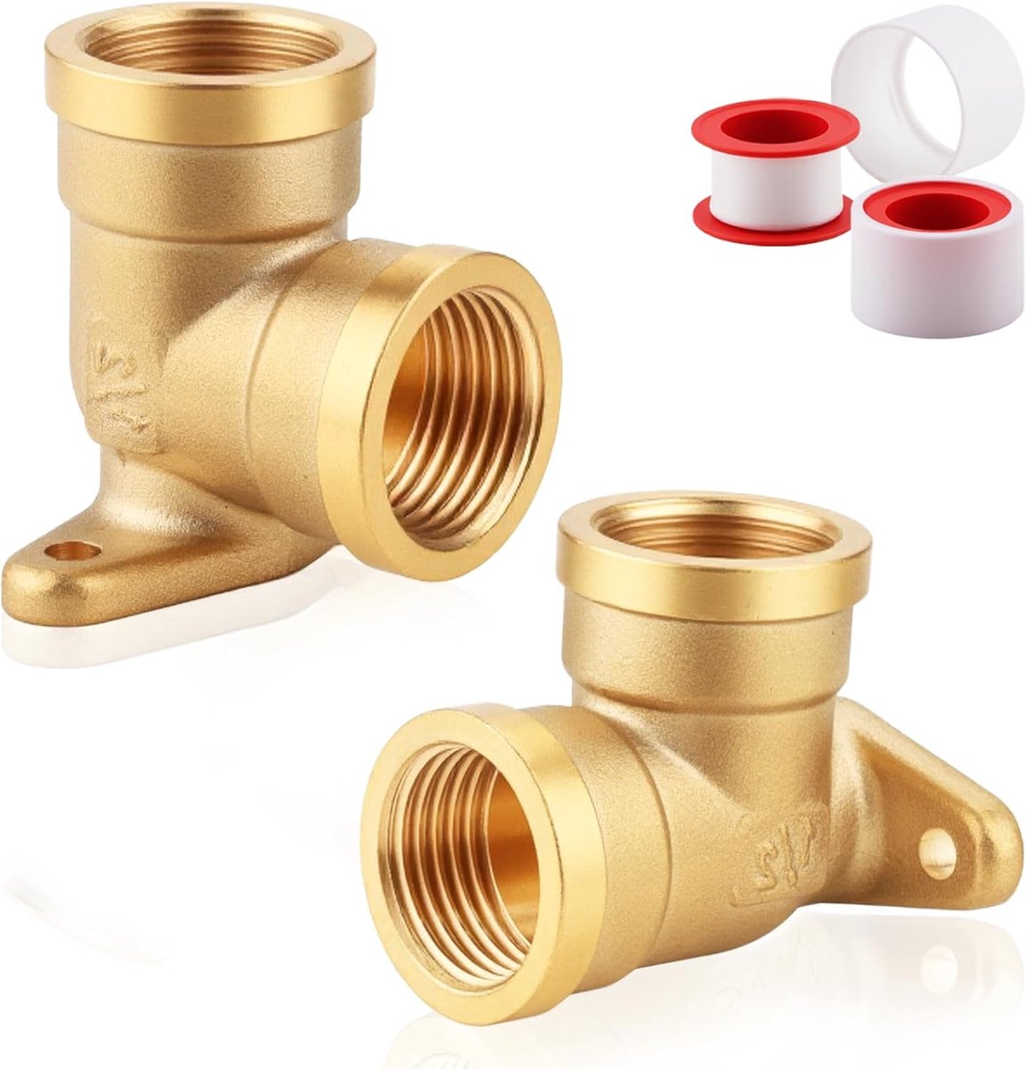 1/2 inch wandschijf, 2 stuks schroefdraad, fitting IG x IG wanddoos, messing boog, 1/2 inch hoek, 90 graden wandhoek, verdeler met 2 afdichtband voor reparatie, fitting, onderdelen, water