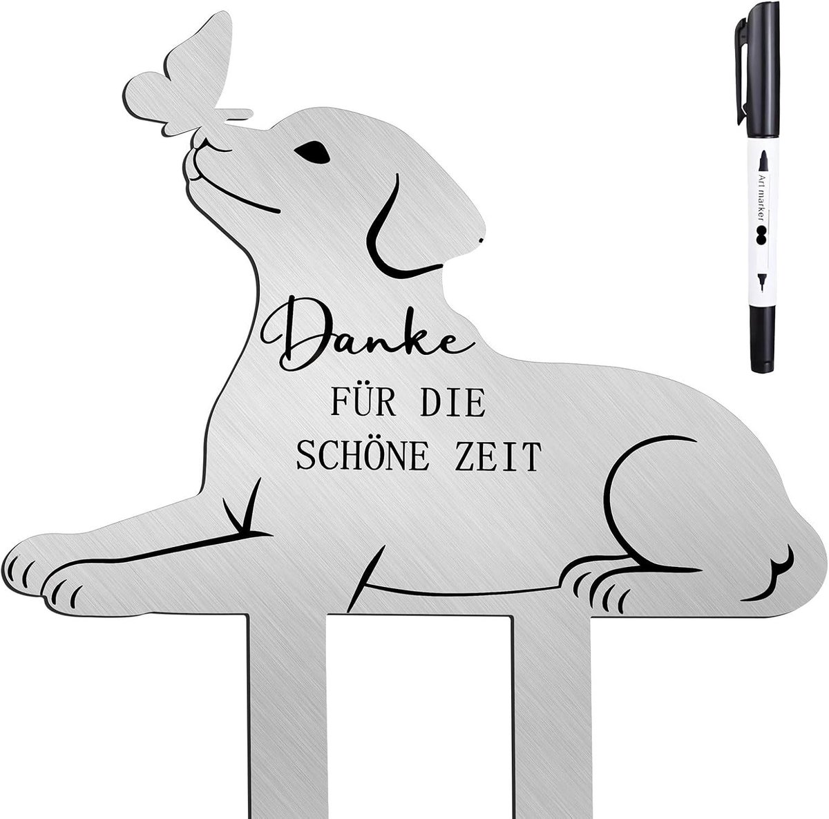 Herdenkingsbord, Grafdecoratie voor Hond | Metaal Weerbestendig Grafsteker, Spreuk "Einst an Danke für Die Beautiful Zeit" Graf Deco Grafsteen Hond