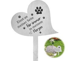 weerbestendig, 28 cm, voor hond, kat, hart, grafsteker, roestvrij staal, grafdecoratie met spreuk Einst an Meiner Seite, voor Altijd in Mijn hart, grafsteen, hond, grafsteken, aandenken