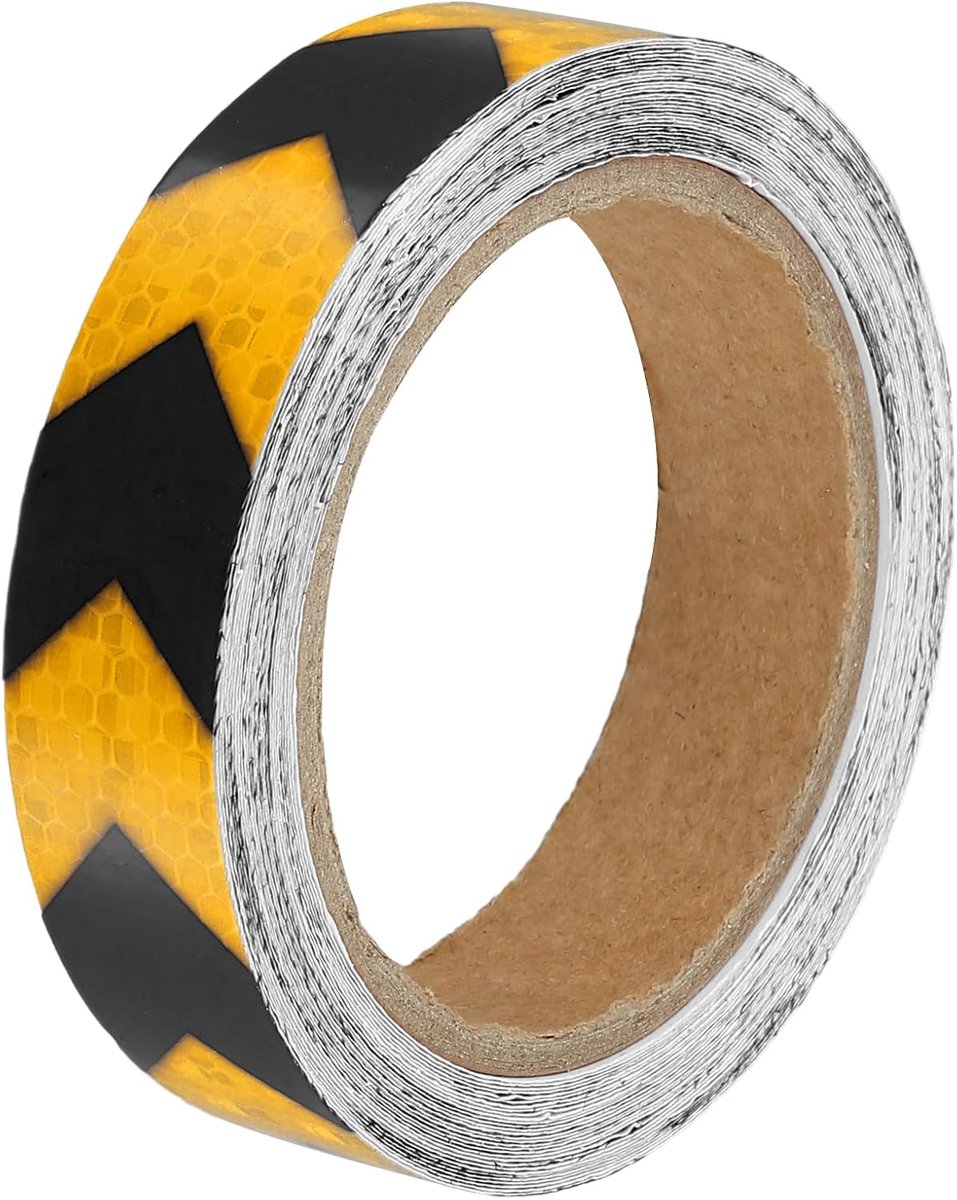ABSOPRO Universele 2.5cmx9m Gele en Zwarte Pijl Auto Reflecterende Stickers Reflecterende Tape Veiligheidswaarschuwing Reflecterende Beschermer - Verpakking van 1