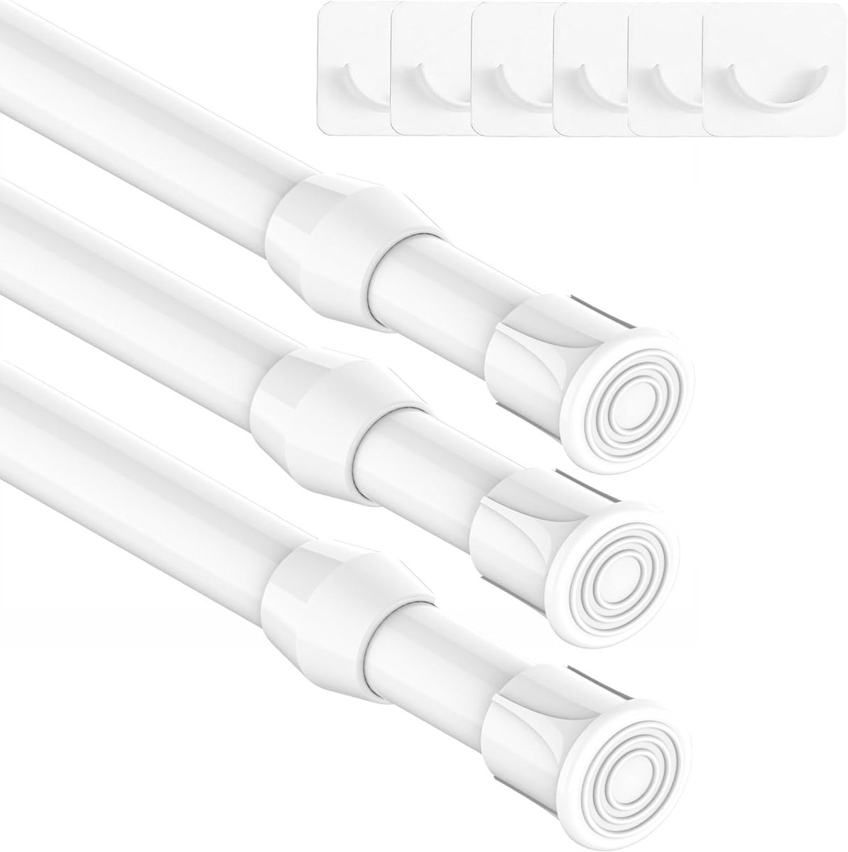 3-Delige klemstang voor gordijnen, telescopische klemstang, spanningsstang zonder boren uitschuifbare gordijnstang voor boekenplank slaapkamers DIY plank - wit, 41-70CM (diameter 13mm)