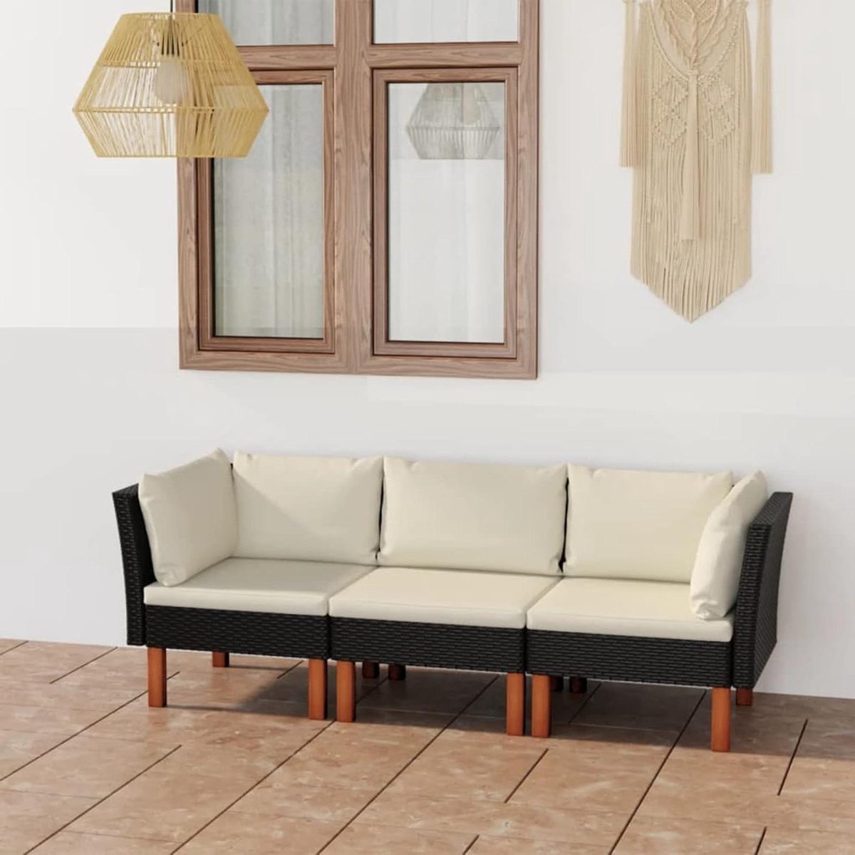 Tuinbank 3-zits - Loungeset Bank - Buiten Ontspannen - Weerbestendig PE Rotan - 60.5 x 64.5 x 67 cm - Zwart