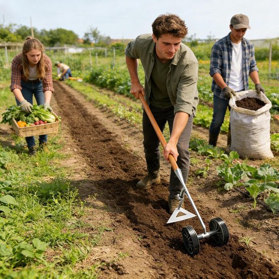 Handmatige Grashak - Tuin cultivator - Bodem losmaken - Dubbele voorwielen - 45 x 23 cm - Niet gespecificeerd — afbeelding 3