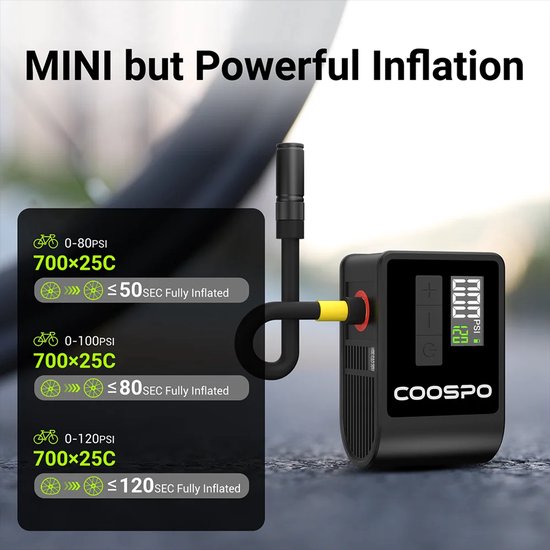 Coospo - AP-B1 - Mini Elektrische Fietspomp - 120 PSI - 500 mAh - Draagbaar - Auto-Detectie — afbeelding 3