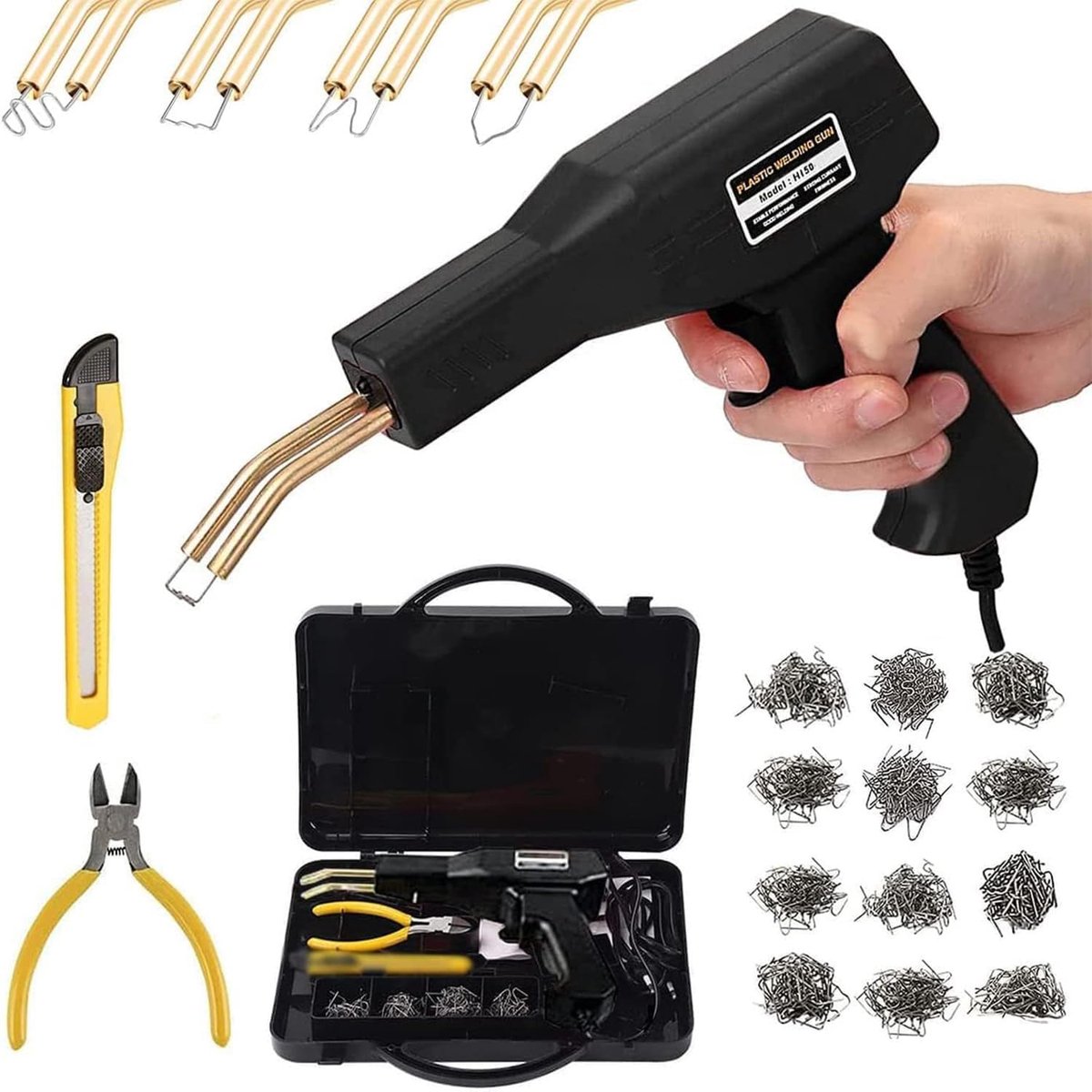SnelShoppen - 150 W Kunststof Lasapparaat - Auto-Bumperscheurreparatieset met 800 Stuks Hete Nietmachine - Perfect voor Autobumper, Auto-Onderdelen, K