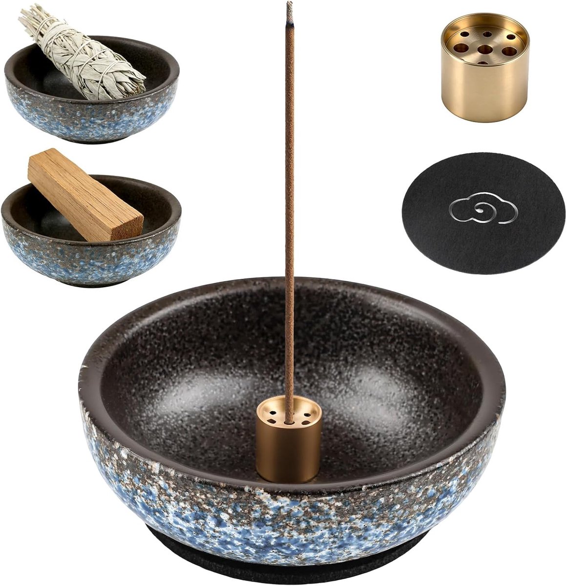 Incense stick holder - blauwe messing set - afneembaar ontwerp - voor aromatherapie - ShopVlot