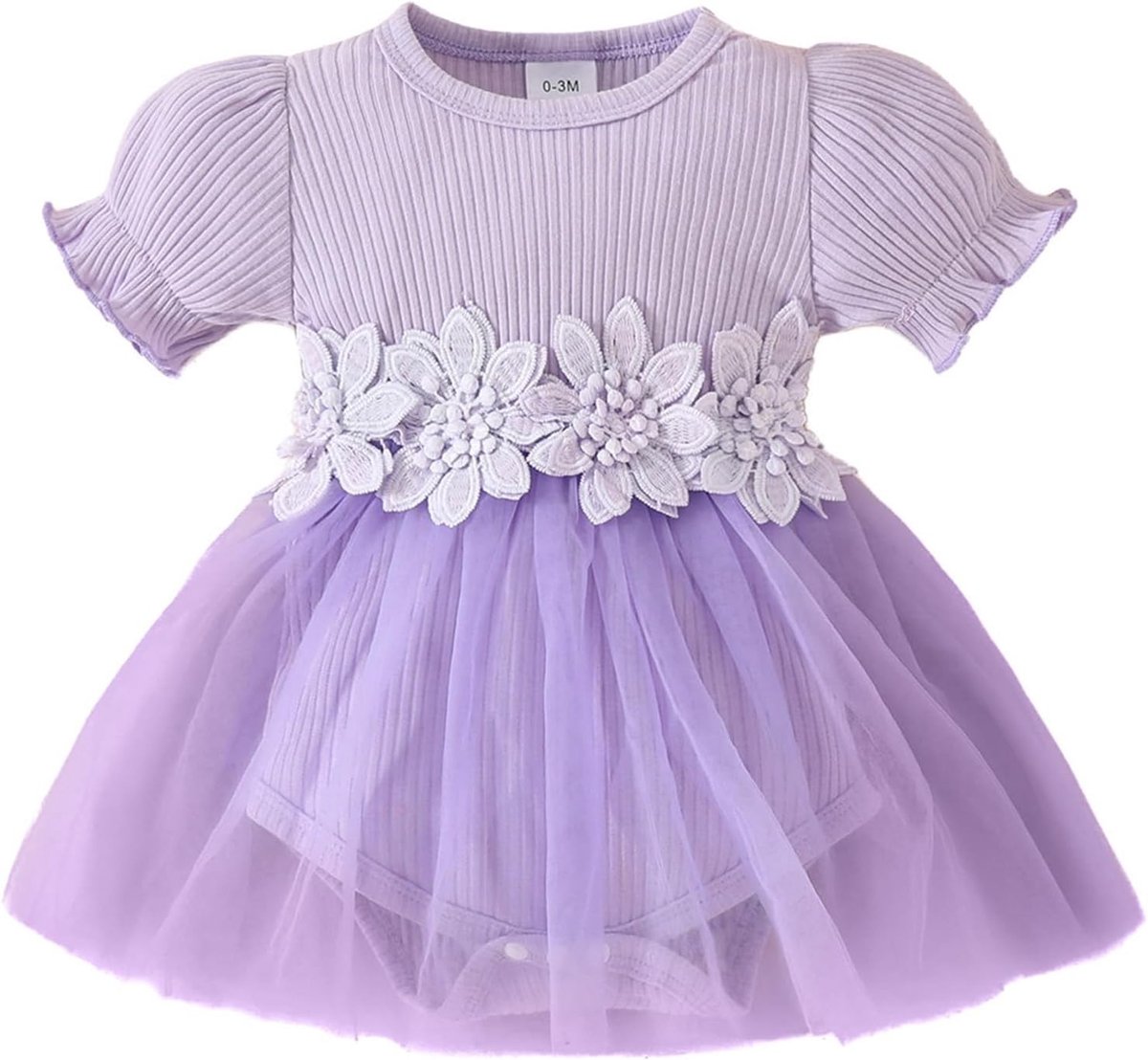 Schattige Bloem Geborduurde Tulle Jurk voor Baby Meisjes - Korte Mouwen Romper voor Lente en Zomer, Geschikt voor 0-18 Maanden