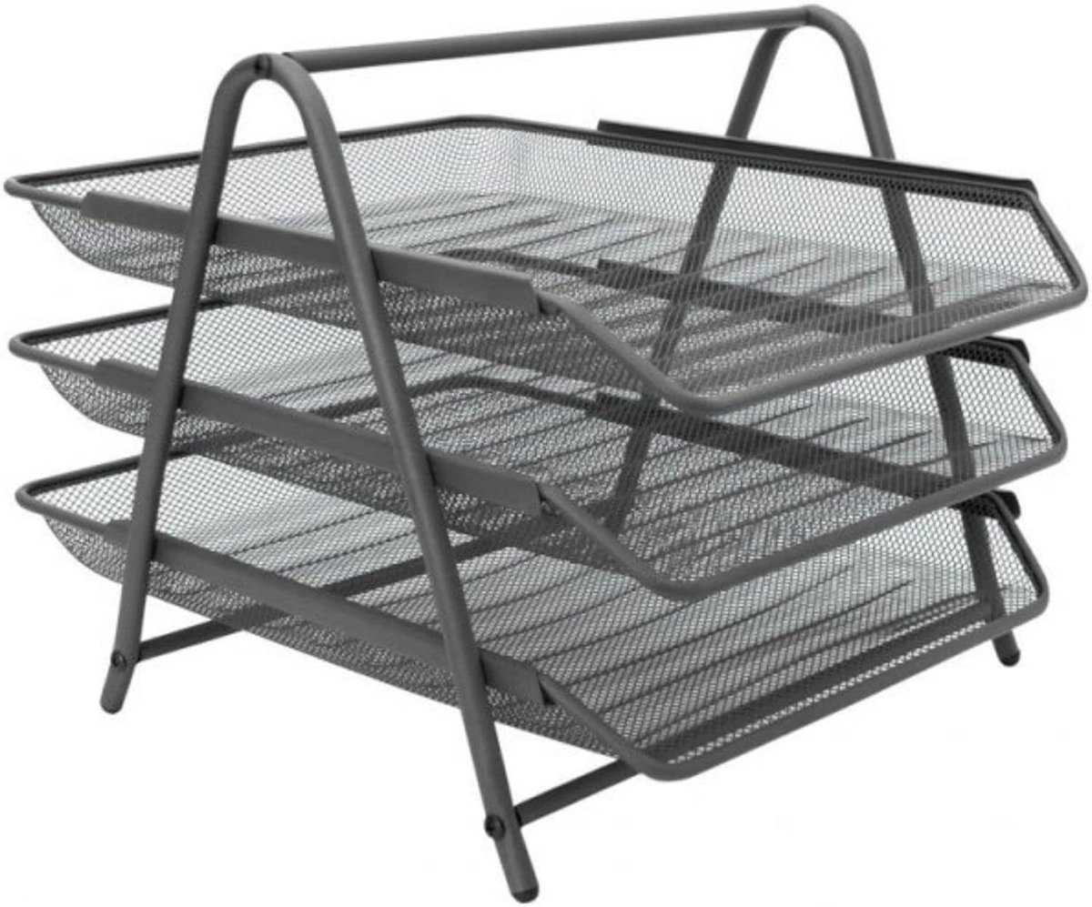 Paper - Brief- en documenttablet, bureau-organizer, 3 gemakkelijk toegankelijke metalen vakken, A4, 30 x 27 x 35 cm, grafietkleur.