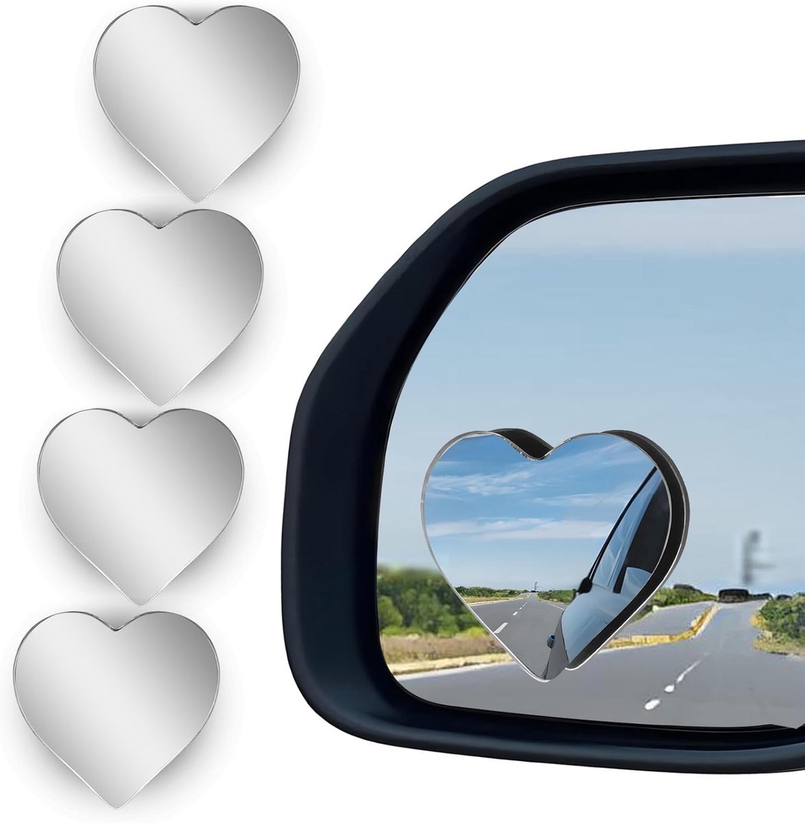 4 Stuks Auto blinde vlek spiegel Hartvormige Auto Zijspiegel Auto Accessoires Verstelbare Hoek Afneembare Groothoek Convex Achteruitkijkspiegel Verbeterde Veiligheid Universele Plak-Op voor SUV's
