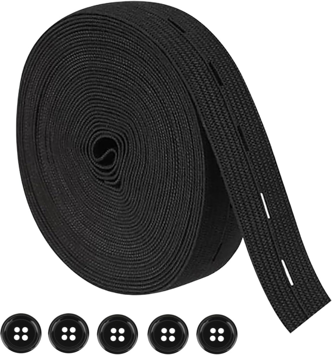 5 m elastieken om te naaien met knoopogen, zwart, sterk rubber, plat elastiek voor naaien, elastische band voor broekrok, hoofdband