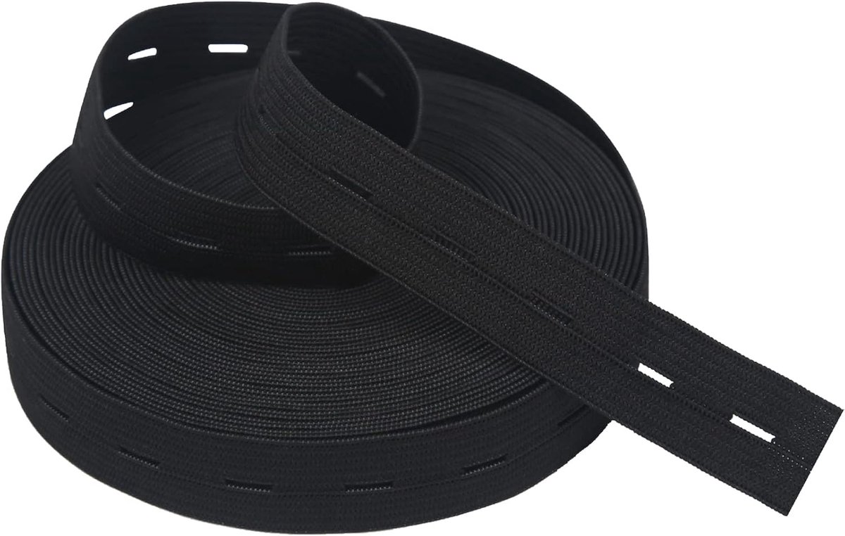 Elastische naad met knoopsluiting, elastische band, platte naden, 20 mm breed, zwart, verstelbaar elastiek voor broek, rok, riem